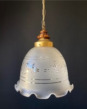 Lampadario antico in vetro e legno, italiano anni '60