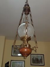 Lampadario francese a catena Vintage 1 Luce Ad Ampolla Vetro Ottone legno 