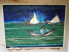 Quadro ad olio del maestro Corrado Spaziani: Uomo In Barca