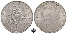 AUSTRIA 100 scellini 1976 UNC SILVER moneta d'argento Johann Nestroy Austria