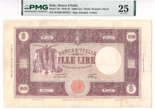 Italy 1000 lire 1945 pmg - lire,