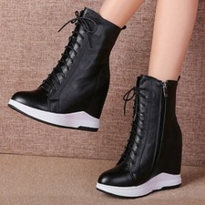 Sneaker donna taglie forti moda stivaletti pelle zeppa tacco alto 44 45 46 43