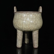 Fornello tre piedi 7,5" Cina antica porcellana Song Guan forno crack ghiaccio