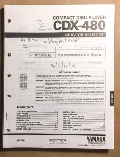 Yamaha cdx 480 lettore - yamaha, cdx-480