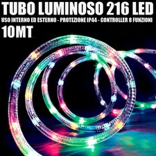 TUBO LUMINOSO 216 LED MULTICOLOR 10 MT 3VIE USO INTERNO/ESTERNO + CONTROLLER