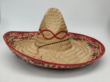 Sombrero Messicano Originale vera paglia con bordo rosso (circonferenza 51 cm)