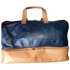 Borsone nuovo 100% vera pelle blu, marrone 20", zona scarpe, tracolla