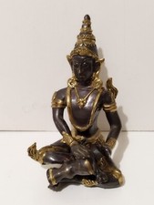 VINTAGE ANNI 70 STATUA IN BRONZO BUDDHA VAJRASATTVA SUONA TAMBURO - THAILANDESE
