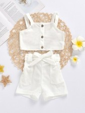 Completo bimbo bambina Maglia bianco pantaloni corti  top 2 pezzi  B144