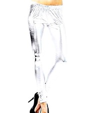 Leggings da Donna Lucido Ecopelle Metallico Argentato Taglia Unica I.21605