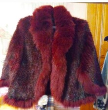 SCONTATO!! Mantella corta vero visone tricot e volpe bordeaux tg XS=38/40/42 TOP