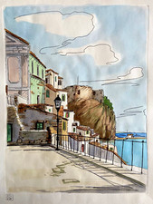 Aldo Riso "Scilla" 60x80-acquaforte dipinta a mano-autenticata-firmata a mano-