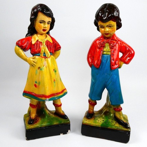 Vintage chalkware boy girl - chalkware, &