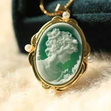 Antico ciondolo cammeo argento 925 placcato con oro collana vintage tenuta gioielli