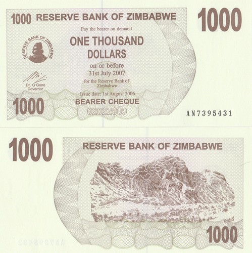 Zimbabwe banconota 000 - banconota, 1.000