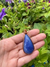 Ciondolo Cabochon Quarzo Blu - Ciondolo Alluminio Ramato Handmade Medio