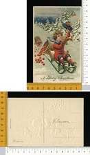 V3647] BUON NATALE - SCENA BAMBINO SU SLITTA TREOMBA CESTI CON PALLE - RILIEVO