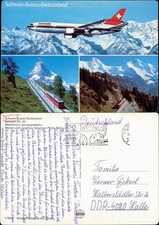 Cartolina Zermatt Cervino, aereo DC 10 SwissAir 1989