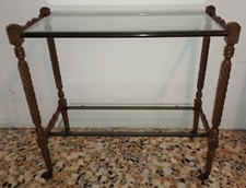 OCCASIONE Carrello portaoggetti in legno, 2 ripiani in cristallo- Italia Vintage