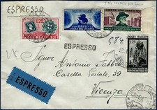 1951 - Espresso da Vicenza - Rara affrancatura multipla con commemorativi