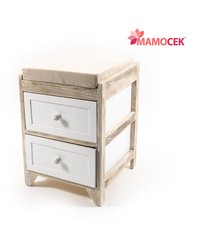 MOBILETTO cassettiera Puff Legno comodino 2Cass+cuscino 31x33h44 Bianco naturale