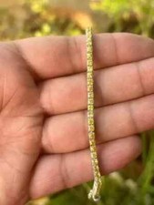 Bracciale Tennis 7Ct Taglio Tondo Simulato Citrino Fantasia Argento Sterling 925 Bianco