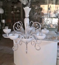 Lampadario in vetro di Murano Soffiato Bianco Cristallo 5 luci CLASSICO Vintage