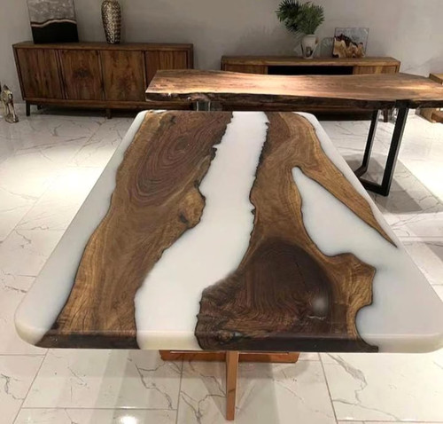 Tavolo fiume epossidico - , bianco