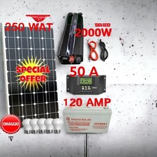 KIT FOTOVOLTAICO 2 KW PANNELLO 250W BATTERIA 120 AH CAMPER NAUTICA ACCUMULO
