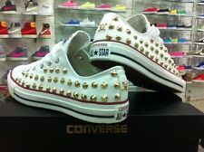 Converse all star Basse Bianche personalizzate con Borchie oro e Teschio Oro 
