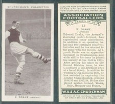 ASSOLUTA R@RIT@' FIGURINA ORIGINALE FOOTBALLERS-ARSENAL 1938 E.DRAKE*N.13