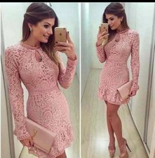 Vestito Barbie M L Donna Pizzo Rosa Cipria Gale Carne Mini Abito Top 44 46 Gonna