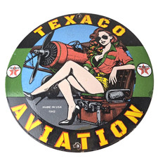 Insegna Vintage Texaco Pompa Benzina - Insegna Porcellana Aviazione Aereo