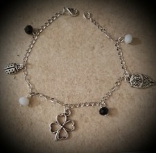 Bracciale charms portafortuna acciaio inox  laurea quadrifoglio coccinella gufo