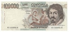 100000 LIRE CARAVAGGIO I° TIPO  SERIE SOSTITUTIVA XC  B  1986 R3 N. PARTICOLARI