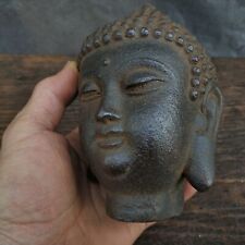 RARA vecchia statua testa di Buddha buddista cinese fengshui ferro intagliato