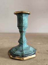 Vintage Portacandele in Ottone con Patina Verde Finto Origine Indiana