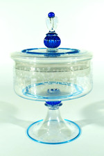 Bomboniera in vetro SALVIATI & Co ° scatola con coperchio con applicazioni + incisione fine °°