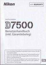 NIKON MANUALE D'USO  NIKON D7500, NUOVO, IN TEDESCO, 371 PAGINE 10X15CM