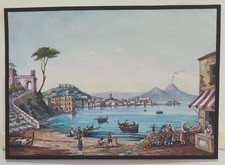 "Scena popolare a Posillipo" gouache napoli