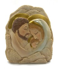 Icona Sacra Famiglia in resina 12cm roccia da appoggio bomboniera regalo