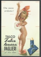 cartolina pubblicitaria Talco Felce Azzurra Paglieri - illustratore BOCCASILE