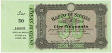 50 LIRE ESEMPLARE MATRICE BANCO DI SICILIA BIGLIETTO AL PORTATORE 05/07/1892 SPL+