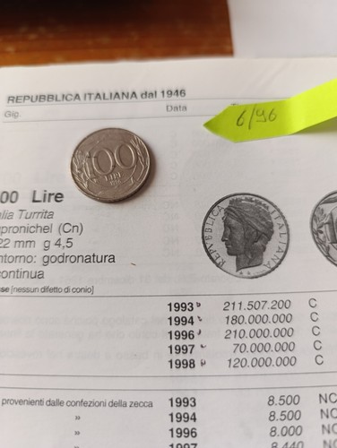 Moneta 100 lire - del, 1996