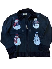 Studio Works Vintage Inverno Natale Pupazzo di Neve Collo Cardigan Maglione Brutto M