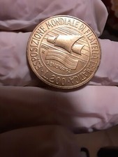 200 Lire Moneta Italia 1992 Esposizione Mondiale Filatelia Genova’ 92 SPL