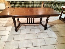 Tavolo con 6 sedie, legno noce, stile caunt, rettangolare  allungabile 8/12 pers