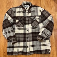 Giacca isolata vintage Woolrich lana con bottoni taglia XL camicia lunga marrone beige