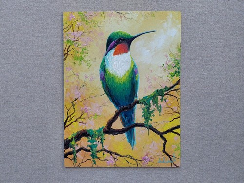 Dipinto olio colibrì oasi - dipinto, colibrì.