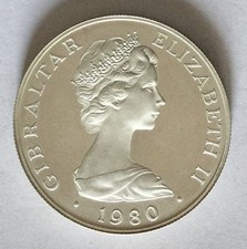 Gibilterra - Teste Regine - Moneta da Una Corona Argento gr.28,28 ASW mm.38,5.